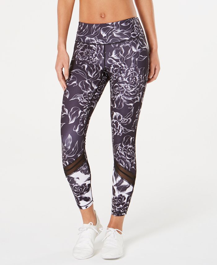 Ideology Floral-Print Mesh-Trimmed Leggings, Created for Macy's - Macy's