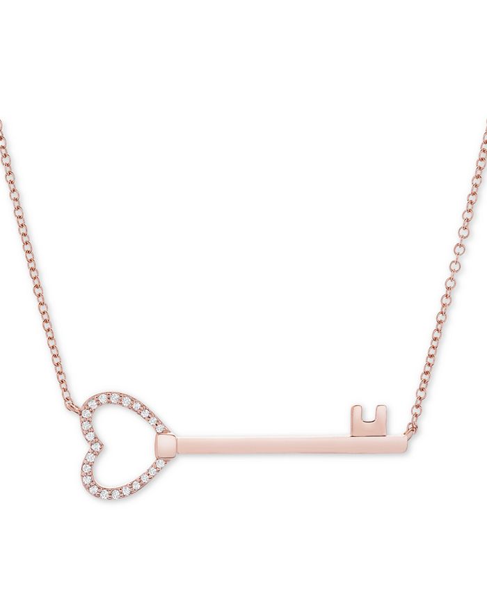 Wrapped - Diamond Key 17" Pendant Necklace (1/10 ct. t.w.) in 14k Rose Gold
