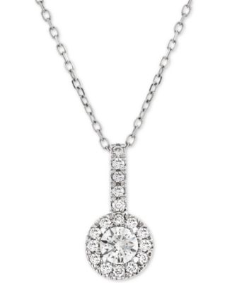 Macy's Diamond Halo Adjustable Pendant Necklace (1/3 ct. t.w.) in 14k ...