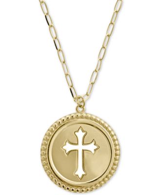 Macy's - Cross Cutout Disc Adjustable Pendant Necklace in 14k Gold