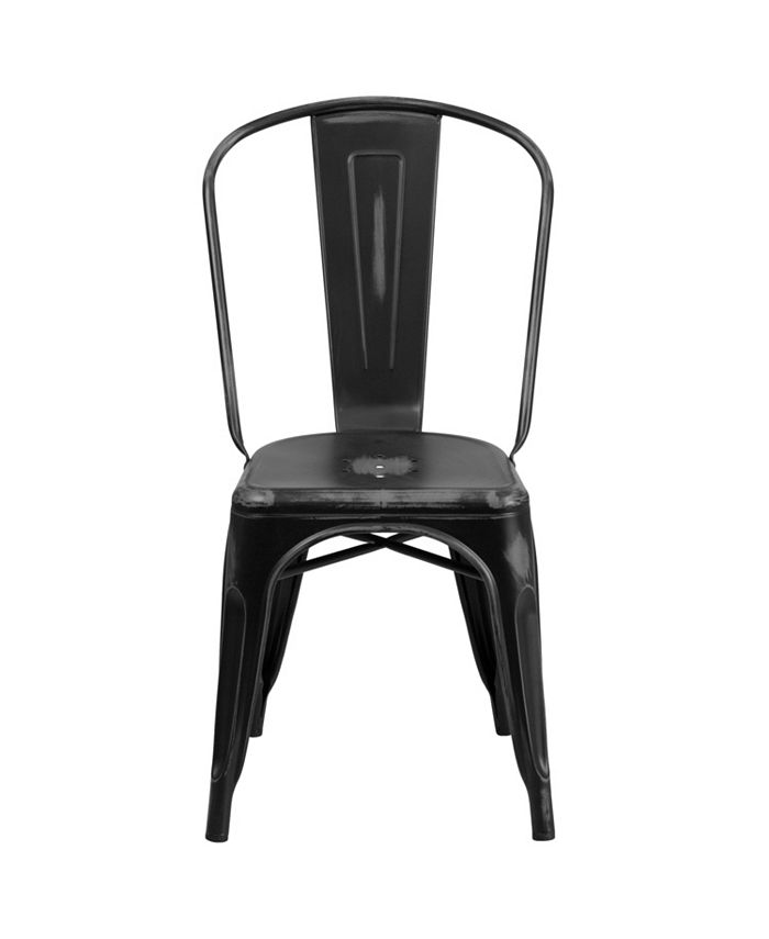 Flash Furniture Distressed Black Metal IndoorOutdoor Stackable Chair