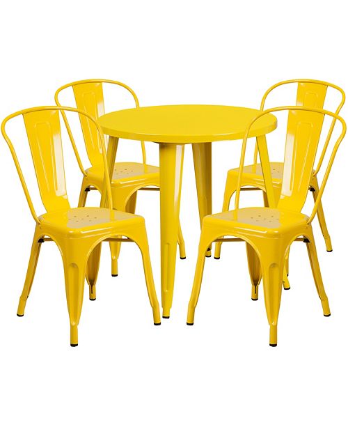 Flash Furniture 30 Round Yellow Metal Indoor Outdoor Table Set With 4 Cafe Chairs Reviews Furniture Macy S