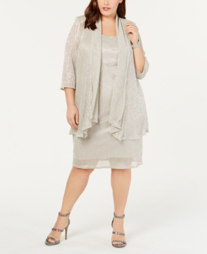 R & M Richards Plus Size Sleeveless Metallic Dress and Jacket