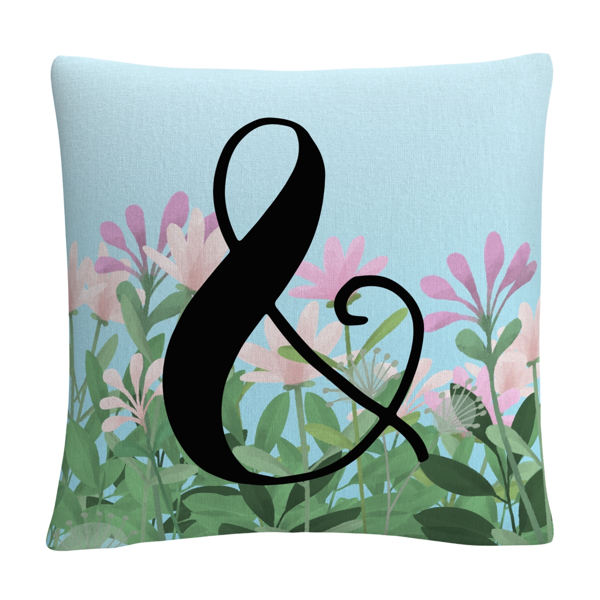 Abc Pink Floral Garden Letter Illustration Ampersand Decorative Pillow, 16 x 16