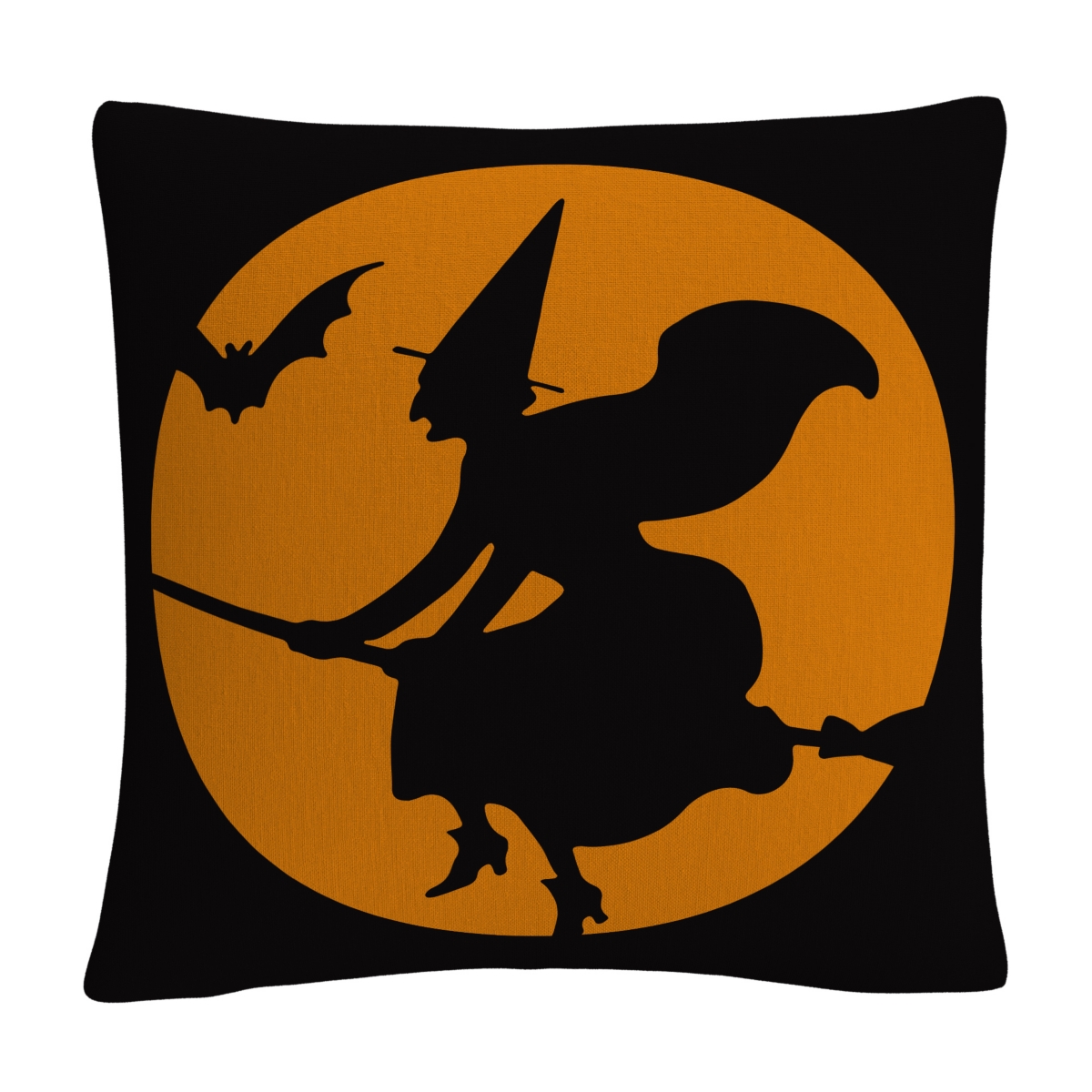 Abc The Witches Broom Over Orange Moon Halloween Decorative Pillow, 16 x 16