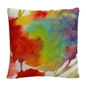 Baldwin Sheila Golden Rainbow Flowers Abstract Bold Motif Decorative Pillow, 16" X 16" In Multi