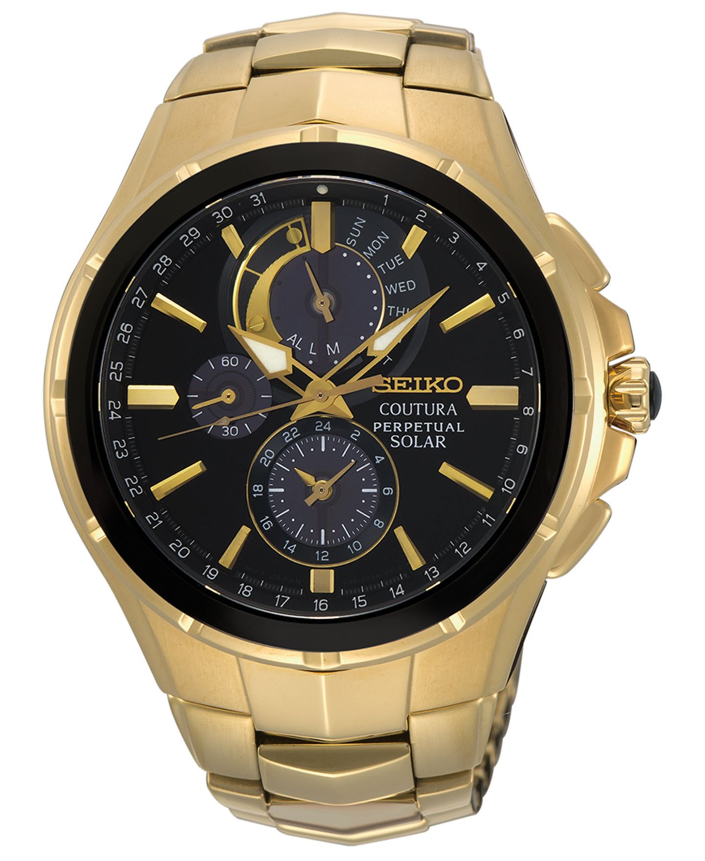Мужские часы Seiko Solar Chronograph Coutura Gold-Tone Stainless Steel Bracelet Watch 44mm — фото 1