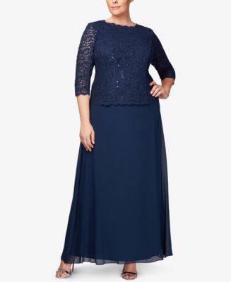 Alex Evenings Plus Sequined Scalloped Edge Lace Top Gown - Macy's