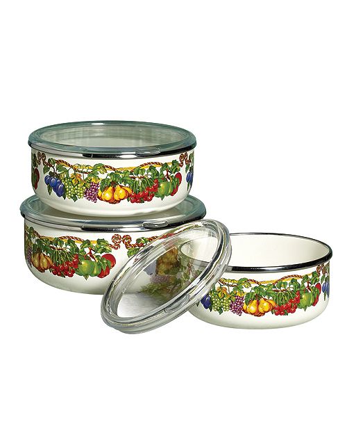 Tabletops Unlimited Kensington Garden Porcelain Enamel Set of 3 Covered