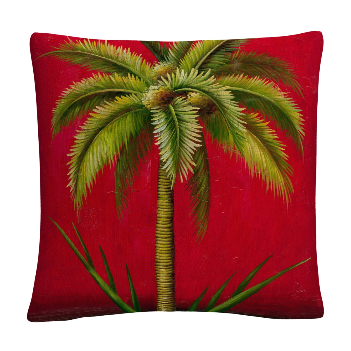 Masters Fine Art Tropical Palm I Mid Century Red Decorative Pillow, 16 x 16