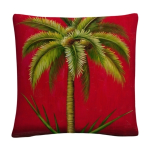 Baldwin Masters Fine Art Tropical Palm I Mid Century Red Decorative Pillow, 16" X 16" In Multi