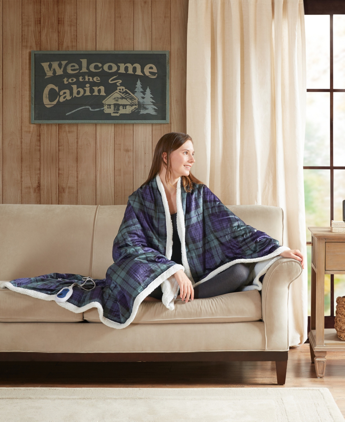 Woolrich Brewster Oversized Mink To Berber Electric Throw, 60" X 70" In Blue,green