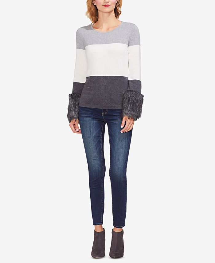 Vince Camuto Faux-Fur Cuff Sweater - Macy's