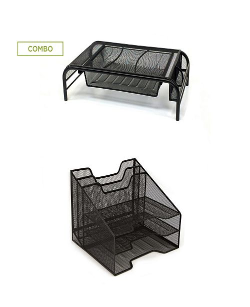 Mind Reader Metal Mesh Monitor Stand And 5 Tray Letter Organizer