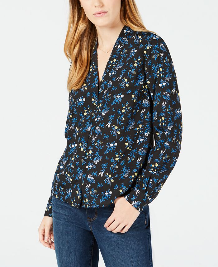 Maison Jules Printed V-Neck Blouse, Created for Macy's - Macy's