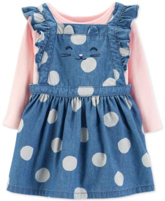 Carter's - Baby Girls 2-Pc. Cotton Pointelle Bodysuit & Dot-Print Jumper Set