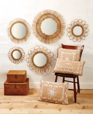 Two's Company Handcrafted Natural Rattan Wall Mirrors, Set Of 5 In Gold