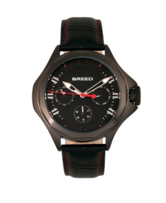 Breed - Tempe Leather-Band Watch w/Day/Date - Black