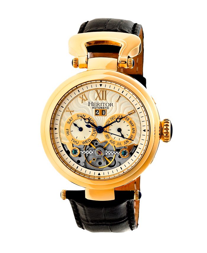 Heritor Automatic Ganzi Gold & Silver Leather Watches 44mm & Reviews