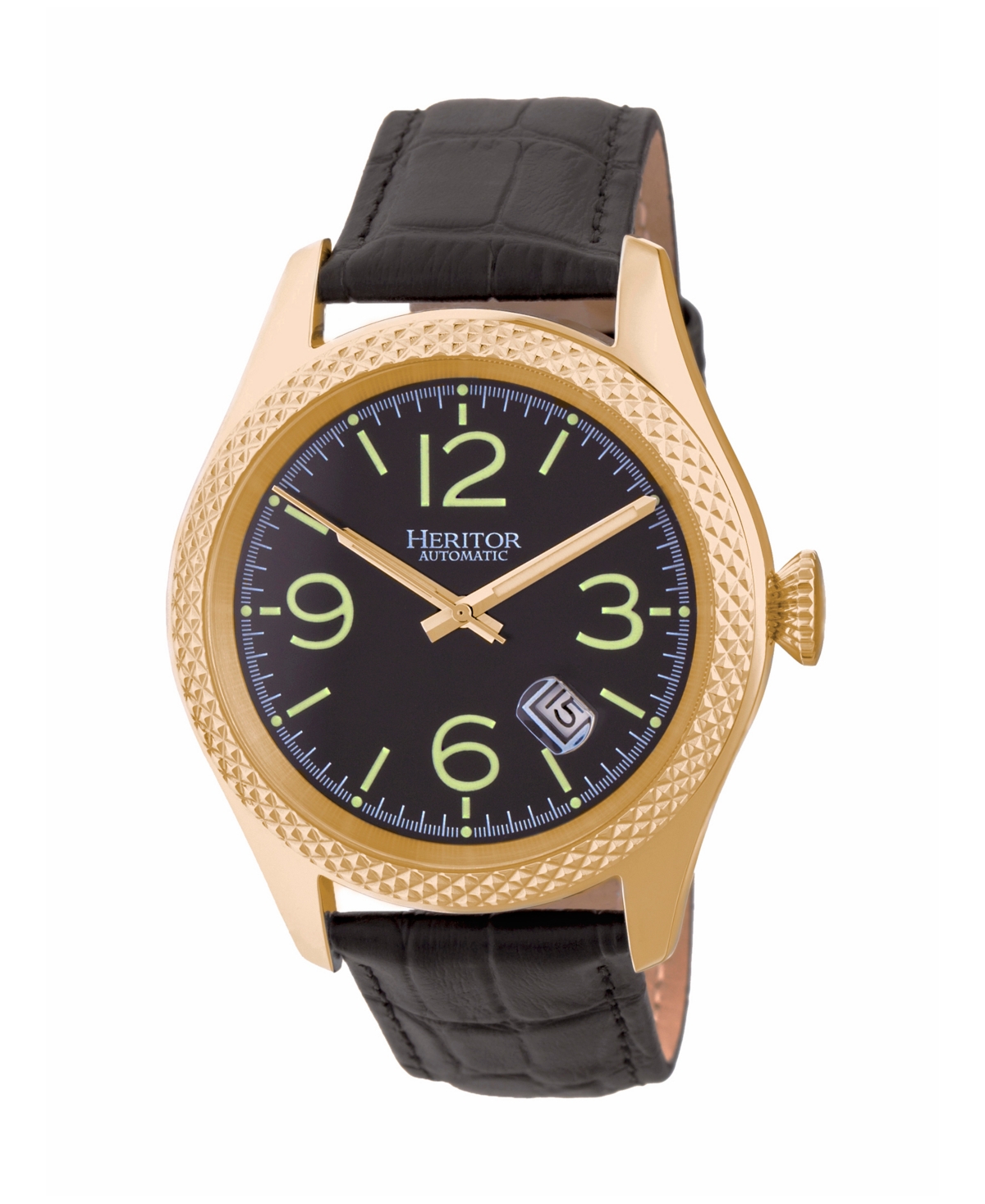 Heritor Automatic Barnes Gold & Black Leather Watches 44mm
