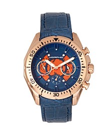 M66 Series, Skeleton Dial, Rose Gold Case, Blue Leather Band Watch w/Day/Date, 45mm