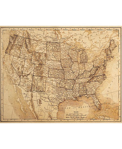 Creative Gallery Vintage United States Map Sepia 20 X 24 Canvas