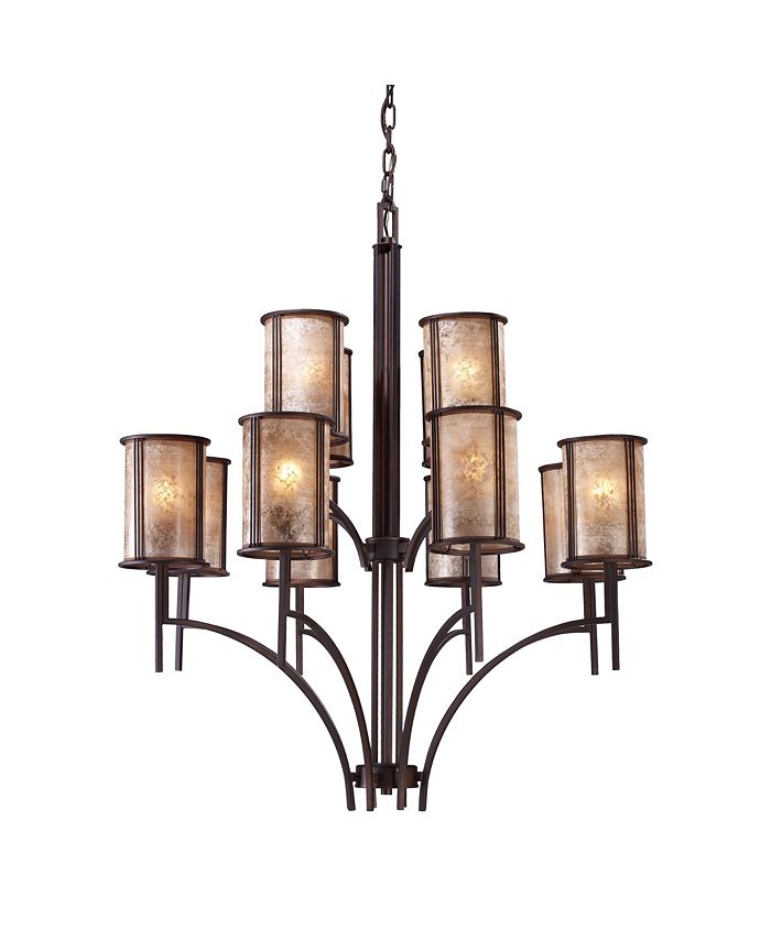 ELK Lighting Barringer 8+4 Light Chandelier in Aged Bronze and Tan Mica ...