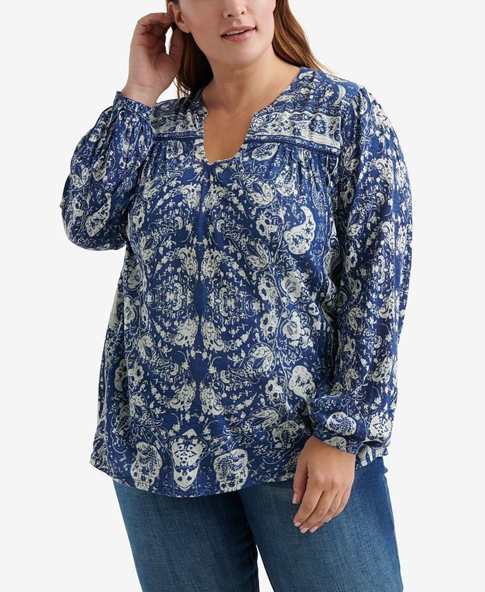 Lucky Brand Plus Size Printed Peasant Top - Macy's