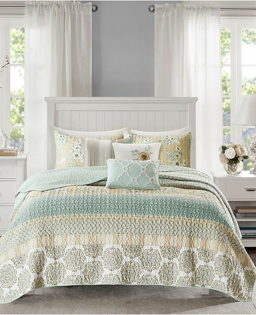 Madison Park Willa 6 Pc Full Queen Cotton Sateen Coverlet Set