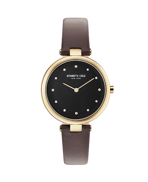 Kenneth Cole New York Ladies Black Leather Strap Watch 34mm Reviews Watches Jewelry Watches Macy S