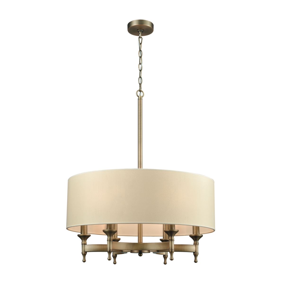 Pembroke 6 Light Chandelier in Brushed Antiquewith A Light Tan Fabric Shade - Brass