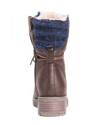 MUK LUKS Women's Tatum Fashion Boots - Suede With Sherpa Lining, Side Zip, Decorative Back Tab