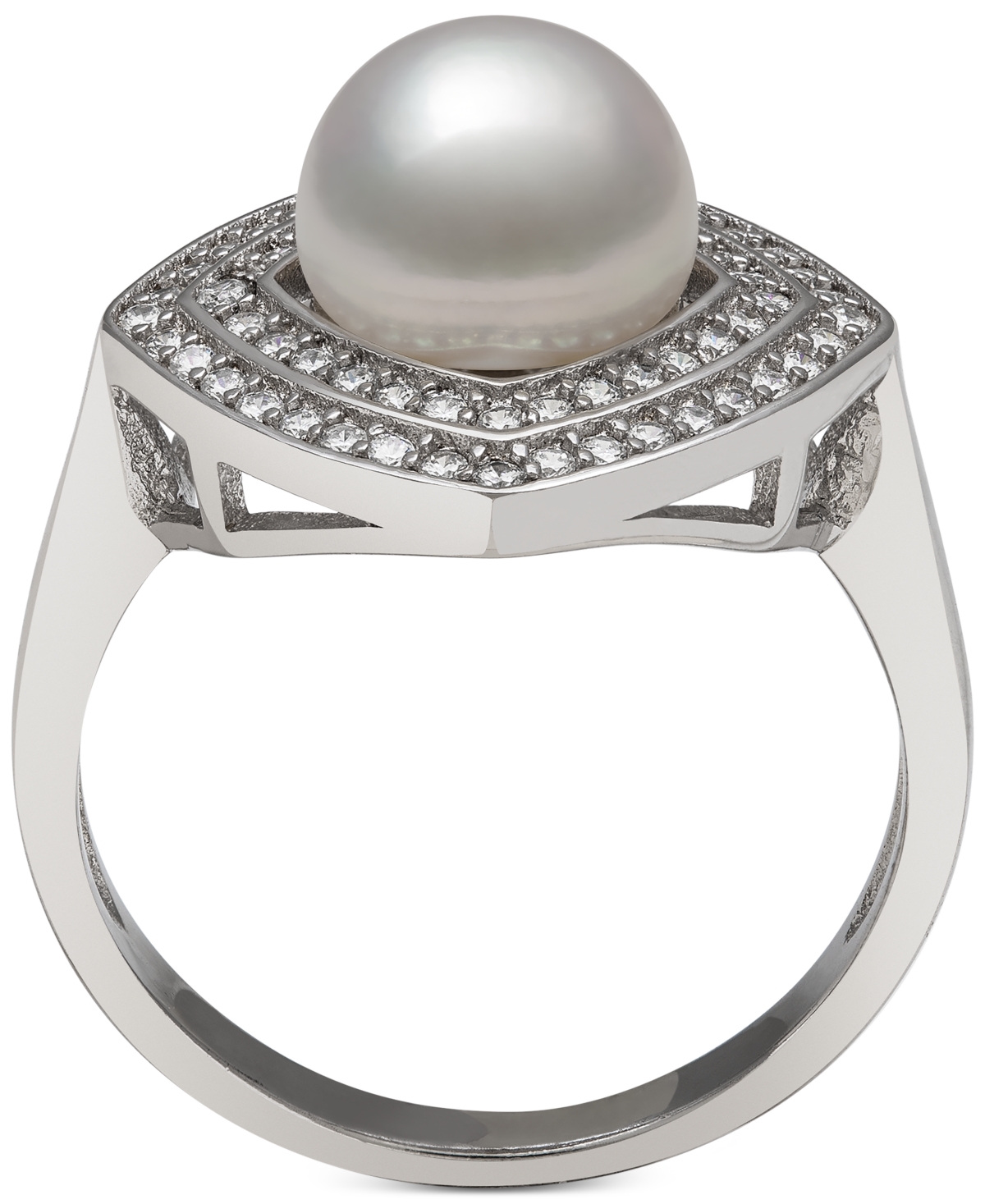 Cultured Freshwater Pearl (8mm) & Cubic Zirconia Statement Ring in Sterling- Silver