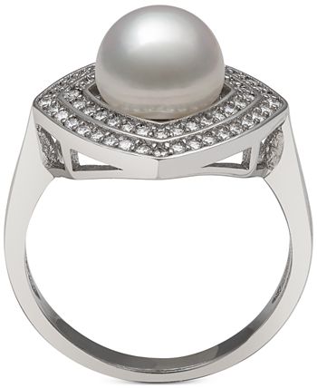 Macy's - Cultured Freshwater Pearl (8mm) & Cubic Zirconia Statement Ring in Sterling Silver