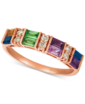 image of Le Vian Baguette Multi-Gemstone (3/4 ct. t.w.) & Nude Diamond (1/6 ct. t.w.) Ring in 14k Rose Gold