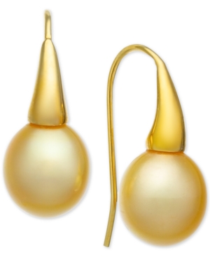 image of Cultured Golden South Sea Pearl (9mm) Dorp Earrings in 14k Gold-Plated Sterling Silver