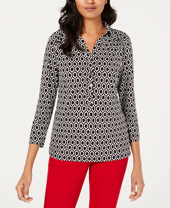 Charter Club Printed 3/4Sleeve Shirt, Created for Macy's Macy's