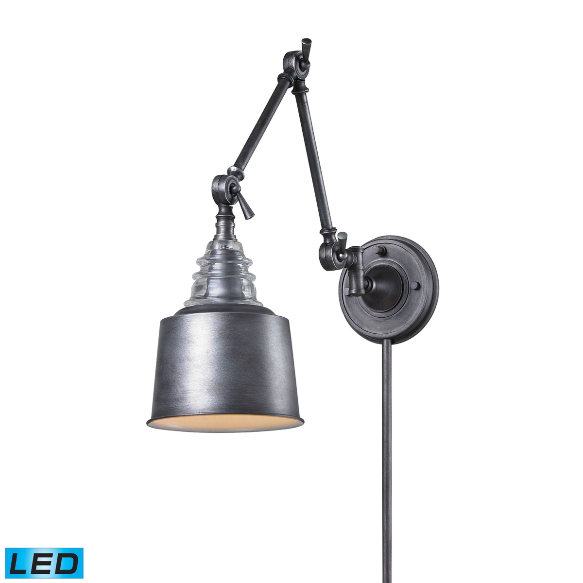 Insulator Glass 1 Light Swingarm Sconce in Weathered Zinc - Led Offering Up To 800 Lumens (60 Watt Equivalent)
