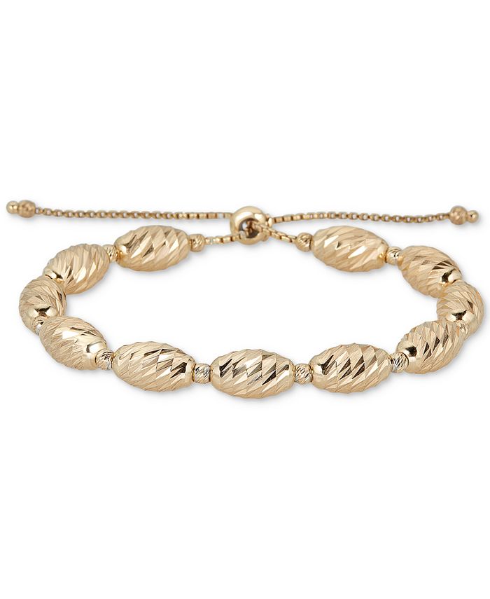 Italian Gold Textured Bead Bolo Bracelet in 14k Gold-Plated Sterling ...