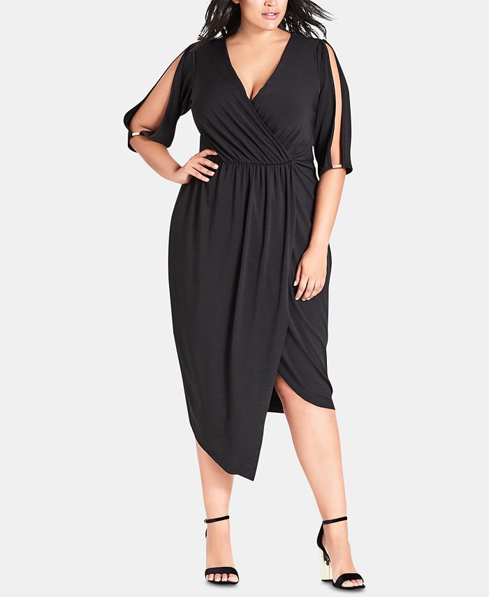 City Chic Trendy Plus Size Asymmetrical Faux-Wrap Dress - Macy's