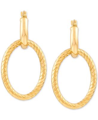 Italian Gold - Twisted Oval Hoop Earrings in 14k Yellow Gold