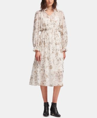 DKNY - Printed Tie-Neck Maxi Dress