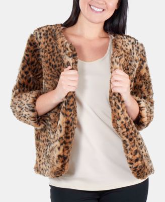 NY Collection - Cropped Cheetah-Print Faux Fur Jacket
