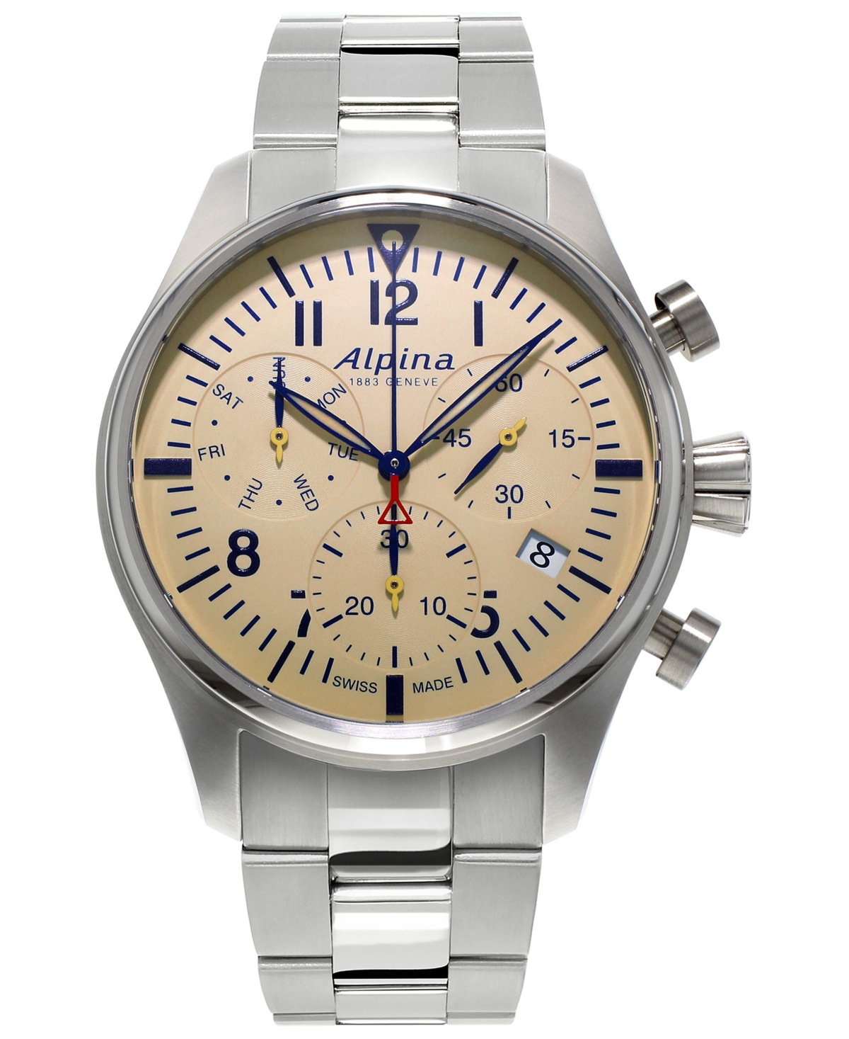 Alpina Men's Swiss Quartz Chronograph Startimer Pilot Stainless Steel Bracelet Watch 42mm