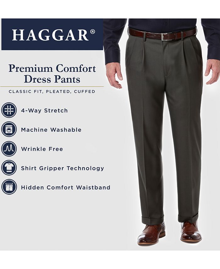 Haggar Men's Premium Comfort Stretch ClassicFit Solid Pleated Dress