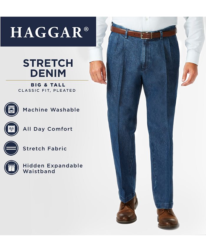 Haggar Men's Big & Tall Stretch Denim ClassicFit Pleated Pants Macy's