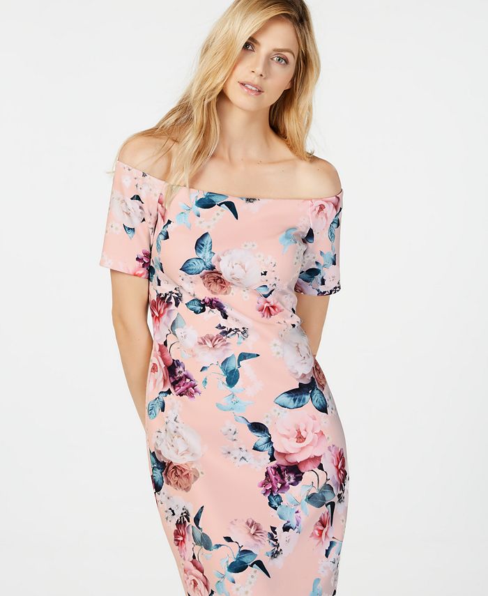 Calvin Klein Floral-Printed Off-The-Shoulder Sheath Dress - Macy's