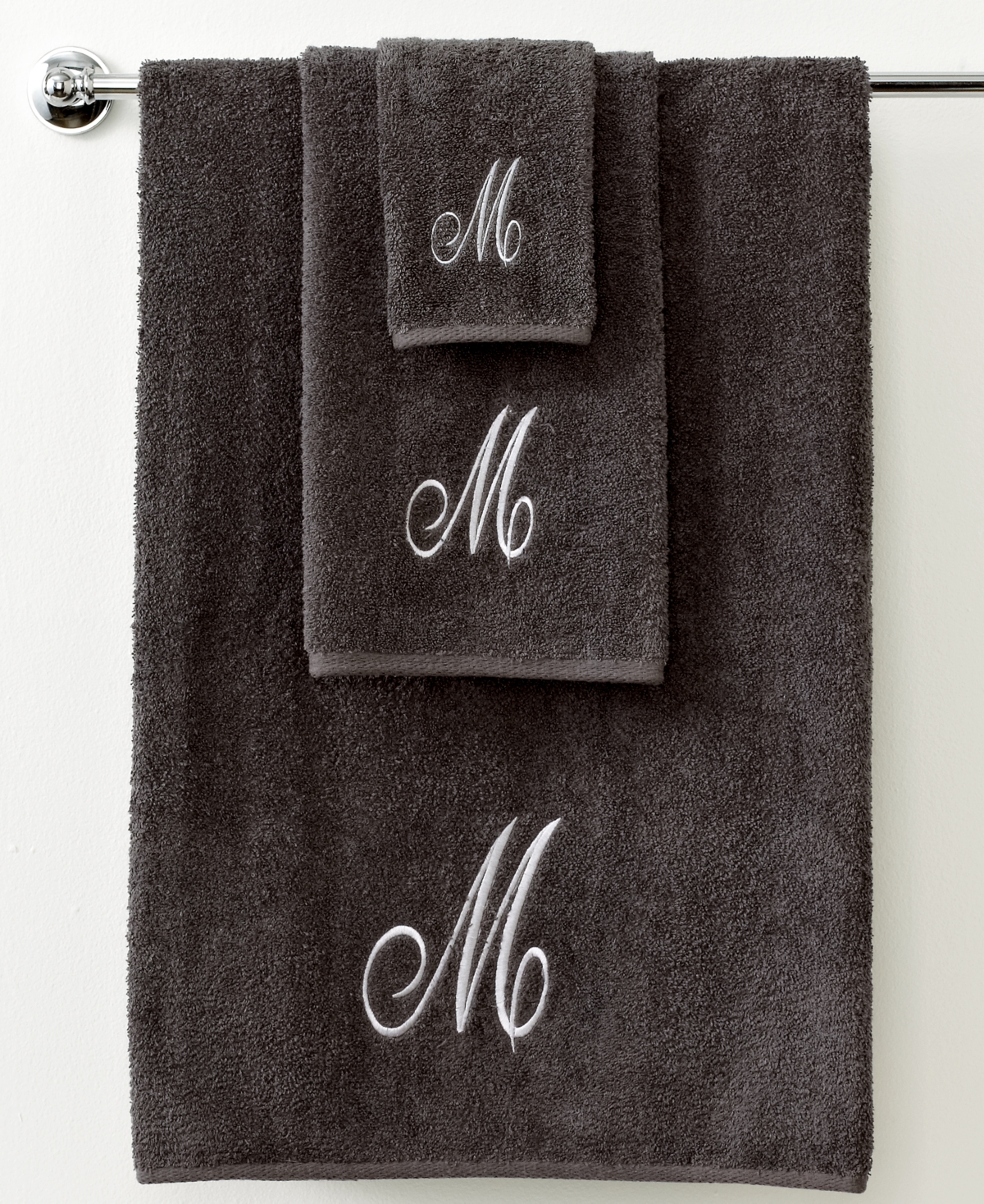 Avanti Monogram Initial Script Granite & Silver Fingertip Towel, 11" X 18" In Black