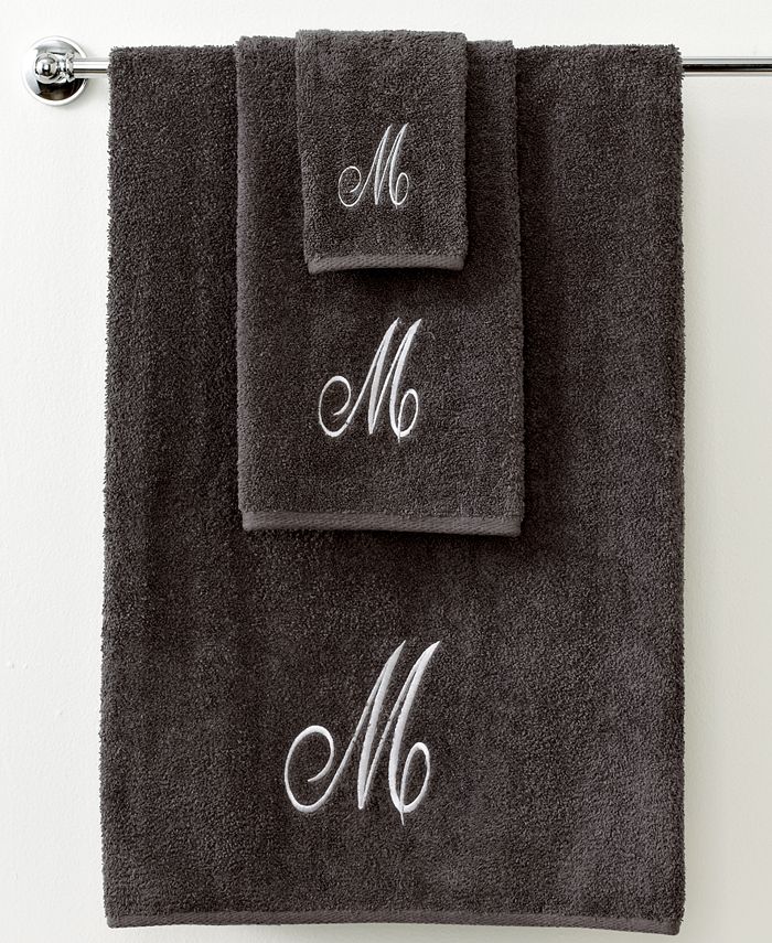 Avanti Bath Towels, Monogram Initial Script Granite and Silver
