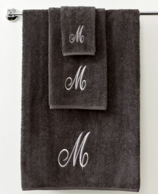 Avanti Monogram Initial Script Granite & Silver Bath Towels - Macy's